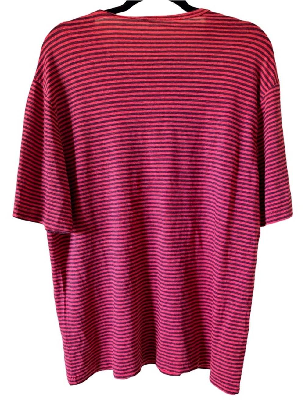 J. McLaughlin Men's Burgundy and Black Striped Crewneck Tee-Linen/Spandex-NWT-XL - Picture 6 of 7